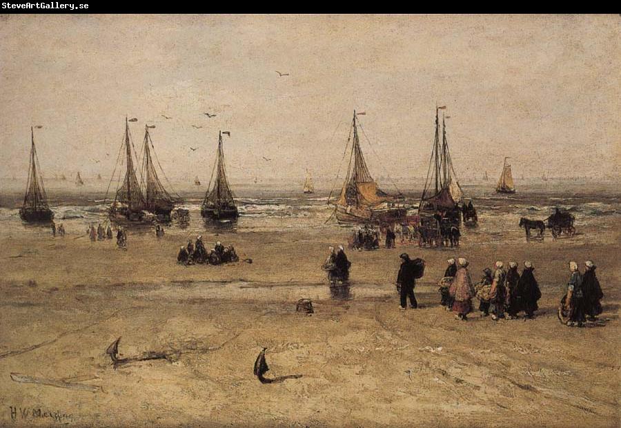 Hendrik Willem Mesdag Flat-bottomed Fishing Pinks and Fisherfolk at Scheveningen